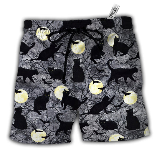 Beach Short / Adults / S Halloween Black Cat Pattern - Beach Short Reefox - Owls Matrix LTD