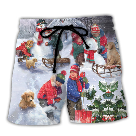 Christmas Children Love Christmas Chilling With Homie Art Style - Beach Short Reefox - Owls Matrix LTD