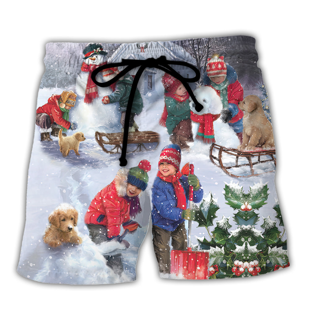Christmas Children Love Christmas Chilling With Homie Art Style - Beach Short Reefox - Owls Matrix LTD