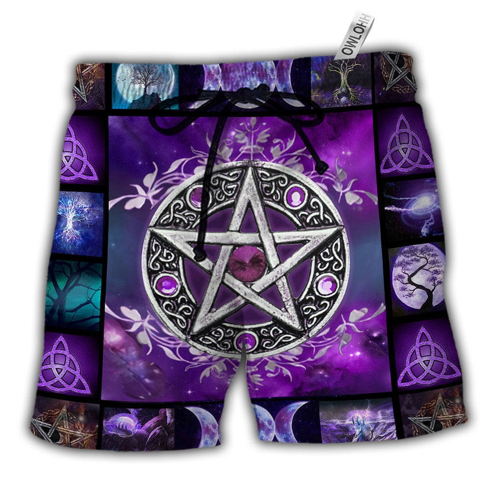 Beach Short / Adults / S Wicca Witch Vibes Purple Pentagram - Beach Short Reefox - Owls Matrix LTD