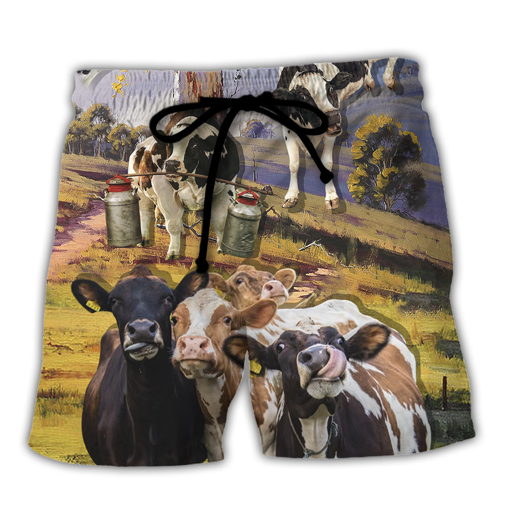Cow Dancing In The Australian Landscape Funny Art Style - Beach Short Reefox - Owls Matrix LTD