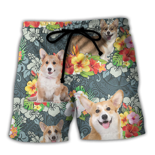 Corgi Tropical Floral Style - Beach Short Reefox - Owls Matrix LTD