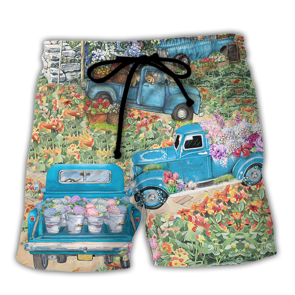 Beach Short / Adults / S Truck Delivery Happiness Flower Around Town - Beach Short Reefox - Owls Matrix LTD