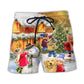 Christmas Children And Animals Love Christmas In The Town Art Style - Beach Short Reefox - Owls Matrix LTD