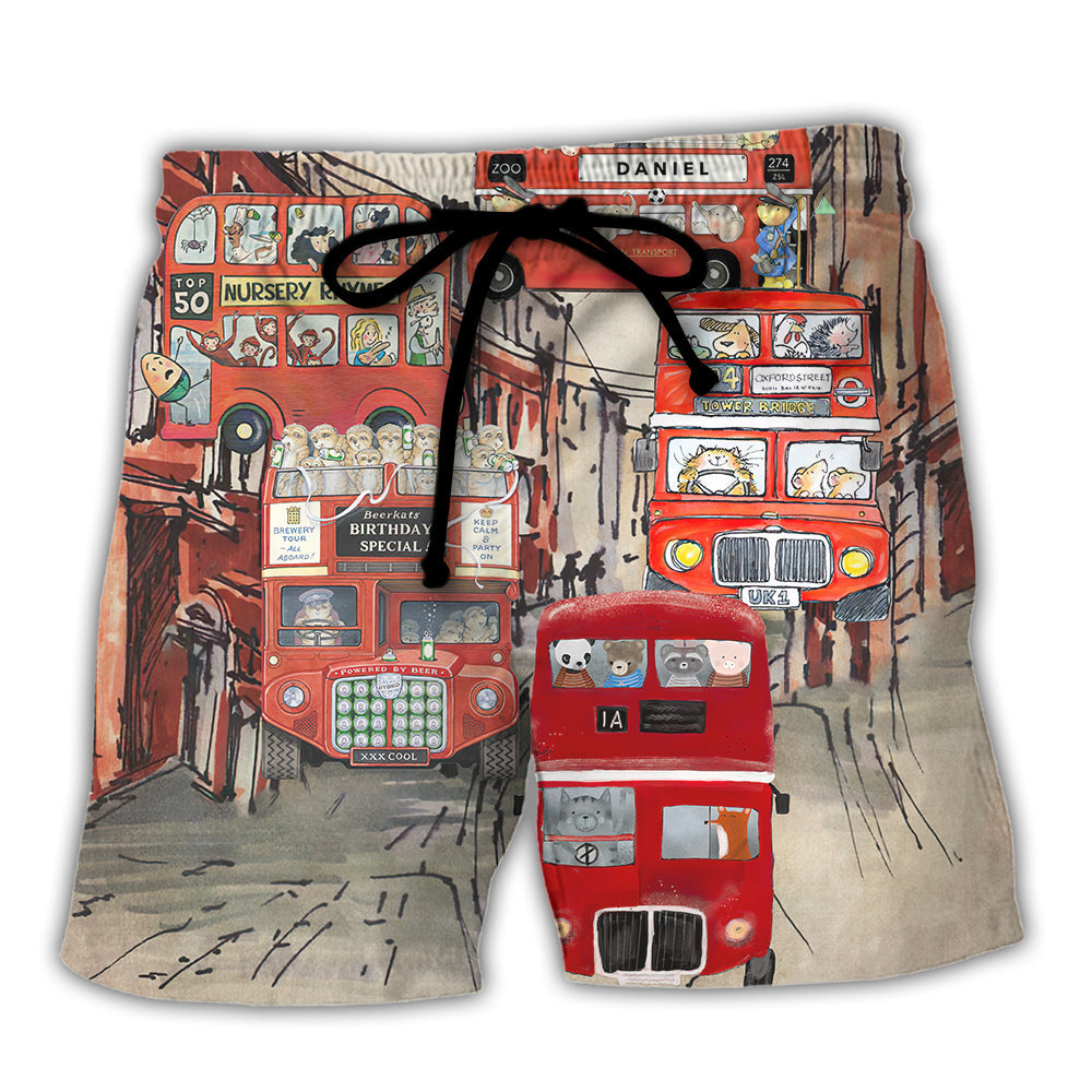 Beach Short / Adults / S Bus Driver Big Red Party Bus - Beach Short Reefox - Owls Matrix LTD