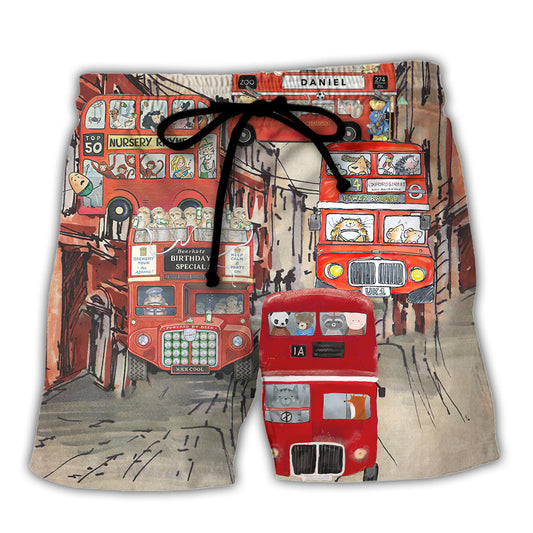 Beach Short / Adults / S Bus Driver Big Red Party Bus - Beach Short Reefox - Owls Matrix LTD