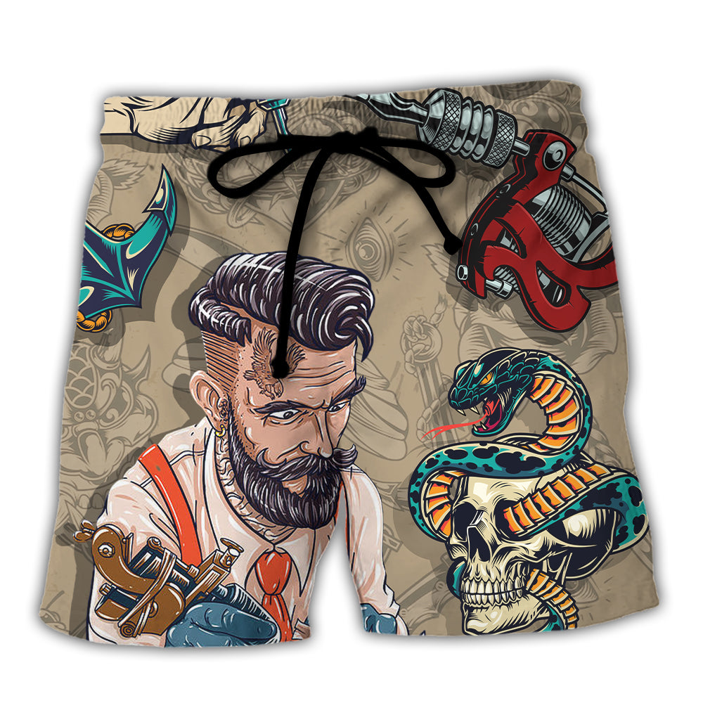 Tattooing Saved Me From Being A Pornstar Funny Tattooed Vintage Style - Beach Short Hawaiian Print