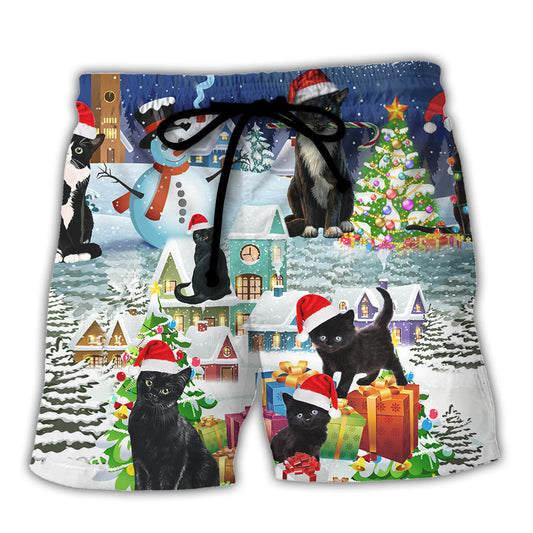Black Cat Merry Catmas - Beach Short Reefox - Owls Matrix LTD