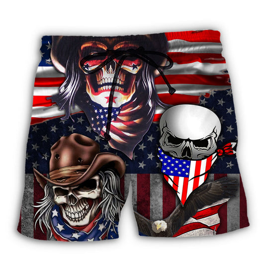Beach Short / Adults / S Skull Independence Day Cowboy Skull US - Beach Short Reefox - Owls Matrix LTD