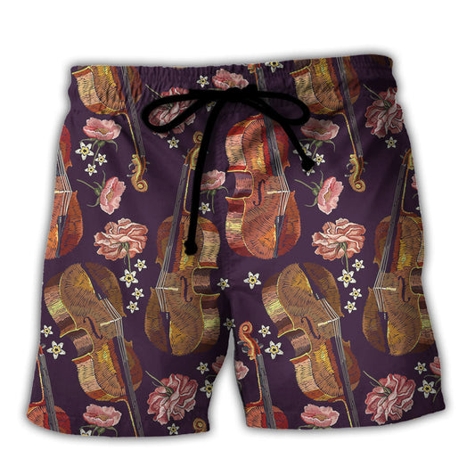 Violon Music Lover Floral Style - Beach Short Reefox - Owls Matrix LTD