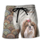 Shih Tzu Dog Mandala Art - Beach Short Reefox - Owls Matrix LTD