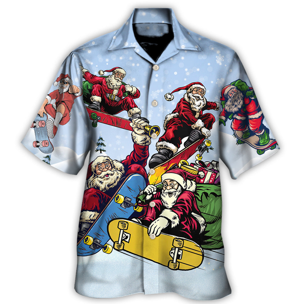 Hawaiian Shirt / Adults / S Christmas Santa Skateboard Snow Day - Hawaiian Shirt - Reefox