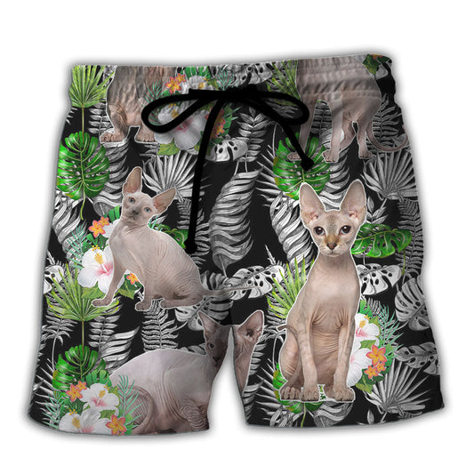 Cat Sphynx Cat Lover Tropical - Beach Short Reefox - Owls Matrix LTD