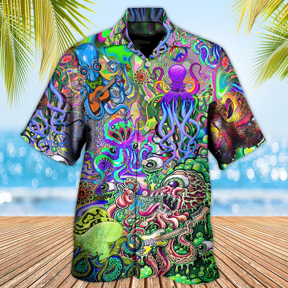 Hippie Funny Octopus Love Music Colorful Ocean - Hawaiian Shirt - Reefox