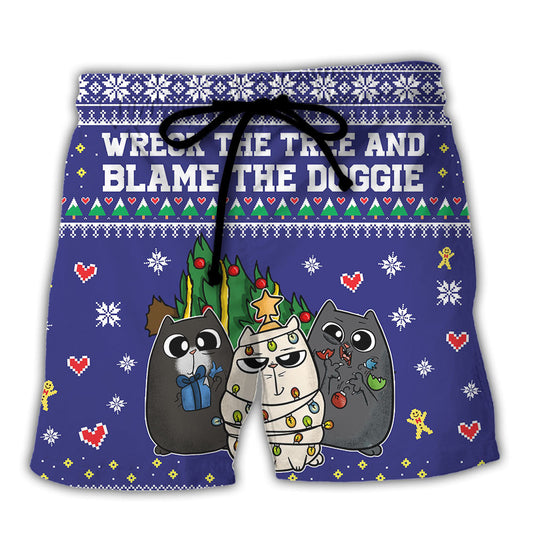 Cat Wreck The Tree Meowy Christmas - Beach Short Reefox - Owls Matrix LTD