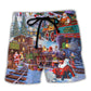Beach Short / Adults / S Christmas Holiday Santa Claus in a Train - Beach Short Reefox - Owls Matrix LTD