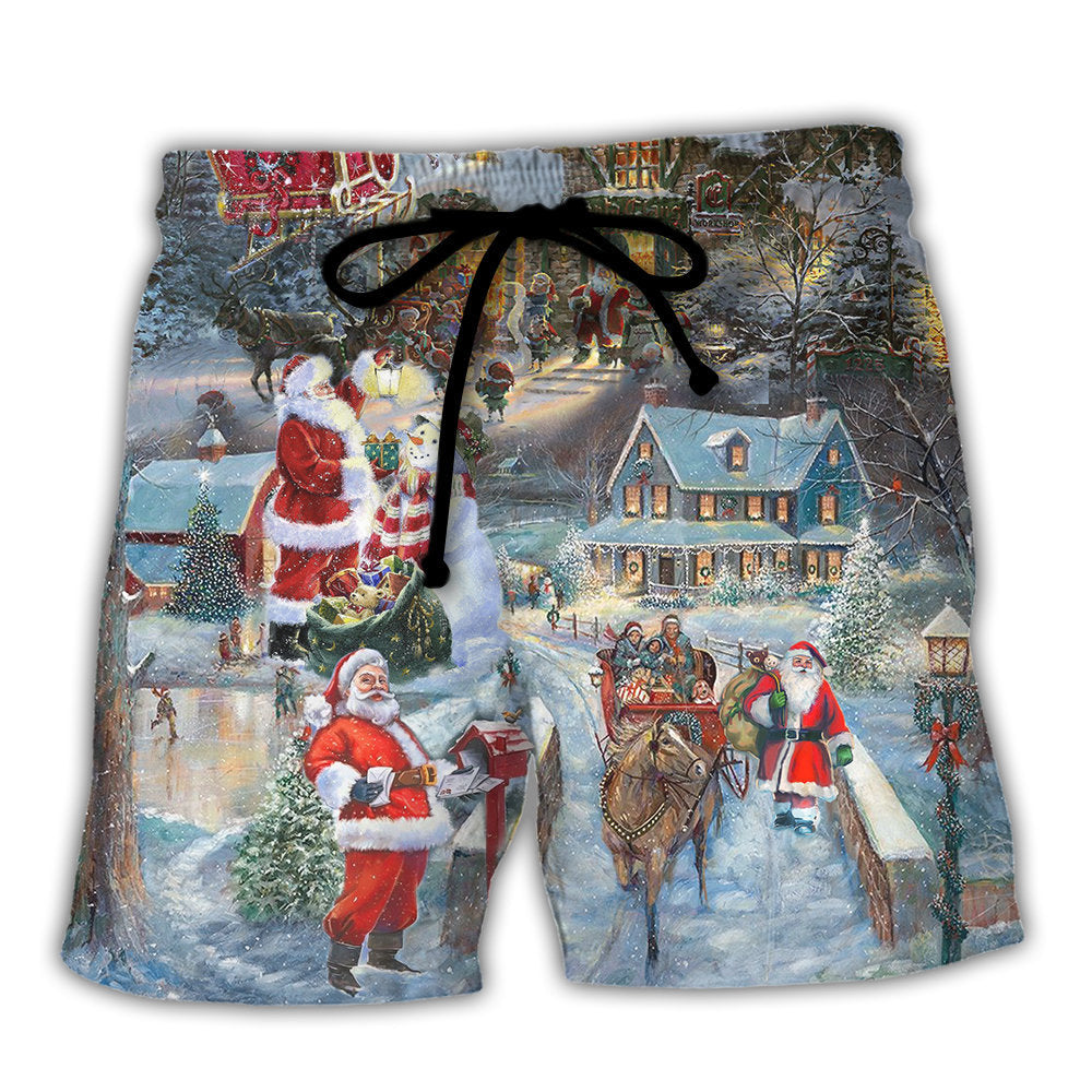 Christmas Wonderful Time Of The Year Santa Claus Coming - Beach Short Reefox - Owls Matrix LTD