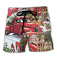 Christmas Red Truck With Xmas Tree And Little Puppy - Beach Short Reefox - Owls Matrix LTD