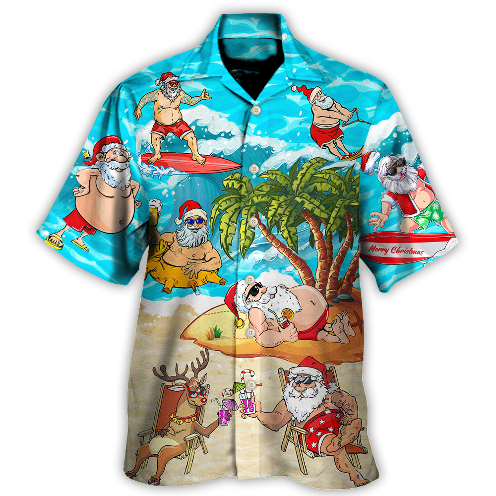Hawaiian Shirt / Adults / S Christmas Santa Claus Chilling On The Beach Mele Kalikimaka Funny - Hawaiian Shirt - Reefox