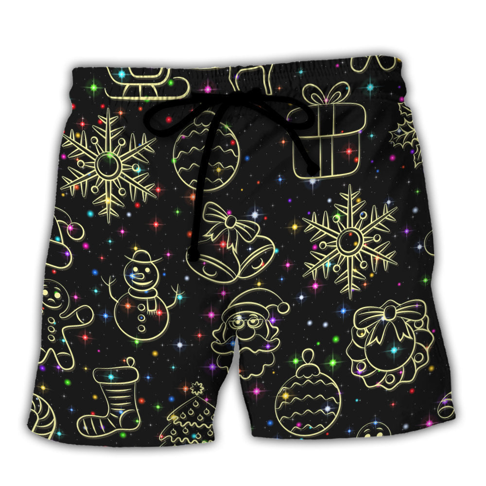 Beach Short / Adults / S Christmas Neon Light Stary Amazing Night - Beach Short Reefox - Owls Matrix LTD