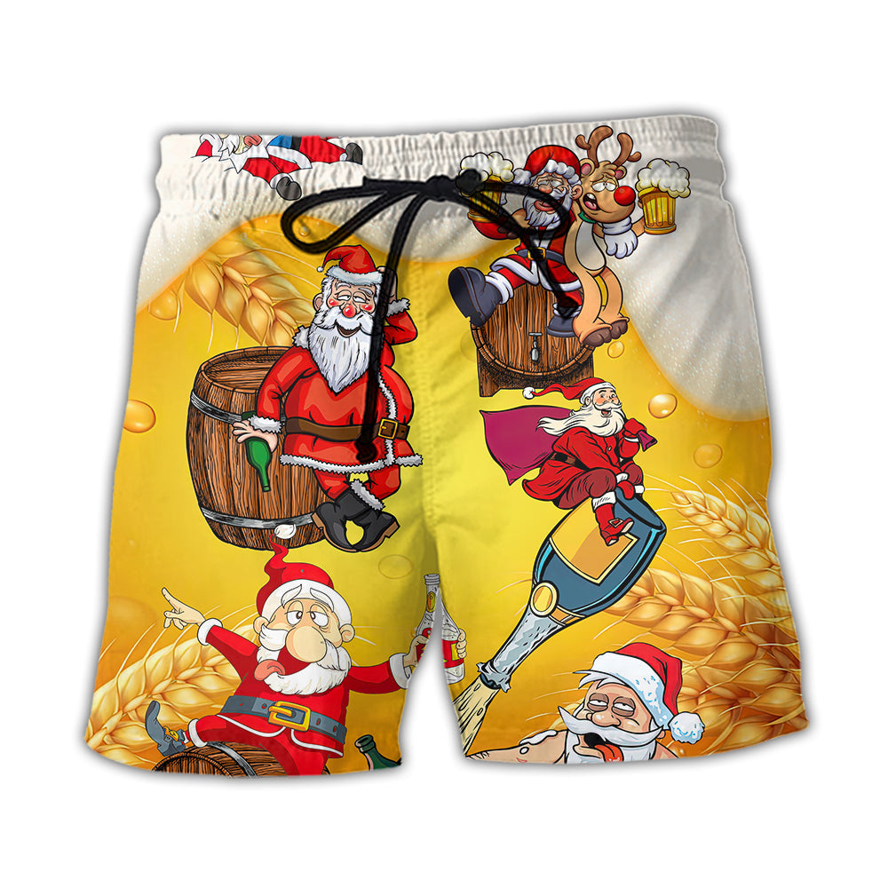 Beach Short / Adults / S Christmas Santa Claus Drunk Beer Funny Troll Xmas - Beach Short Reefox - Owls Matrix LTD