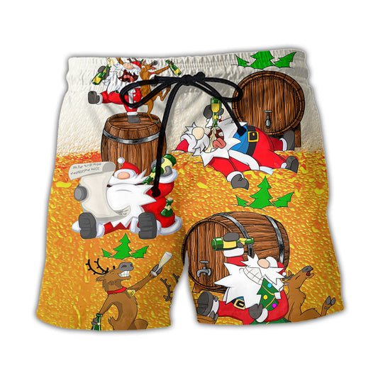 Beach Short / Adults / S Christmas Santa Claus Drunk Beer Funny Happy Xmas - Beach Short Reefox - Owls Matrix LTD