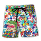 Autism Dinosaur Mix Color - Beach Short Reefox - Owls Matrix LTD