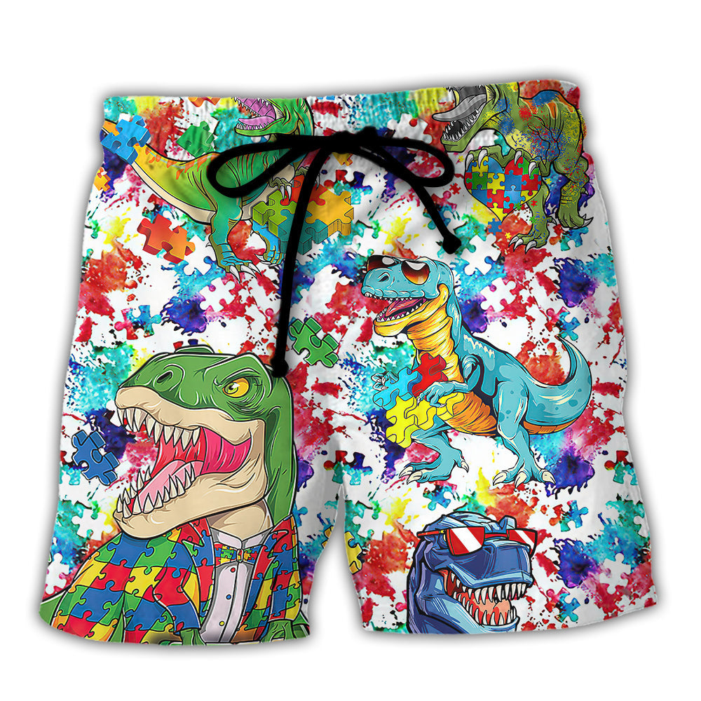 Autism Dinosaur Mix Color - Beach Short Reefox - Owls Matrix LTD