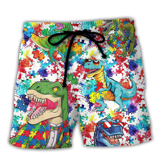 Autism Dinosaur Mix Color - Beach Short Reefox - Owls Matrix LTD