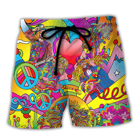 Beach Short / Adults / S Hippie Music Guitar Psychedelic Musician - Beach Short Reefox - Owls Matrix LTD