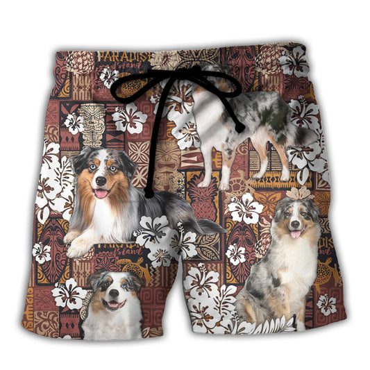 Australian Shepherd Dog Vintage Lover Tropical Style - Beach Short Reefox - Owls Matrix LTD