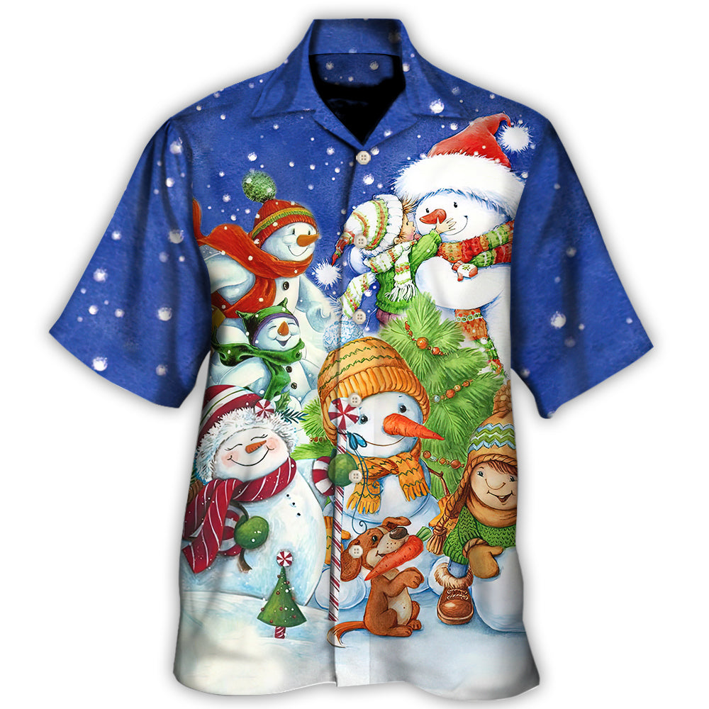 Hawaiian Shirt / Adults / S Christmas Snowman Merry Christmas Night - Hawaiian Shirt - Reefox