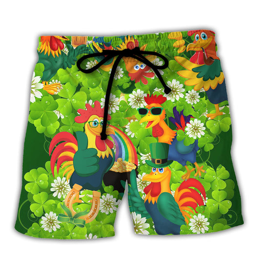 Chicken Roosters Bring Luck Shamrock - Beach Short Reefox - Owls Matrix LTD
