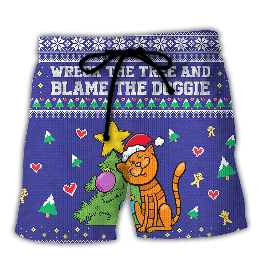 Cat Wreck The Tree And Blame The Doggie Christmas - Beach Short Reefox - Owls Matrix LTD
