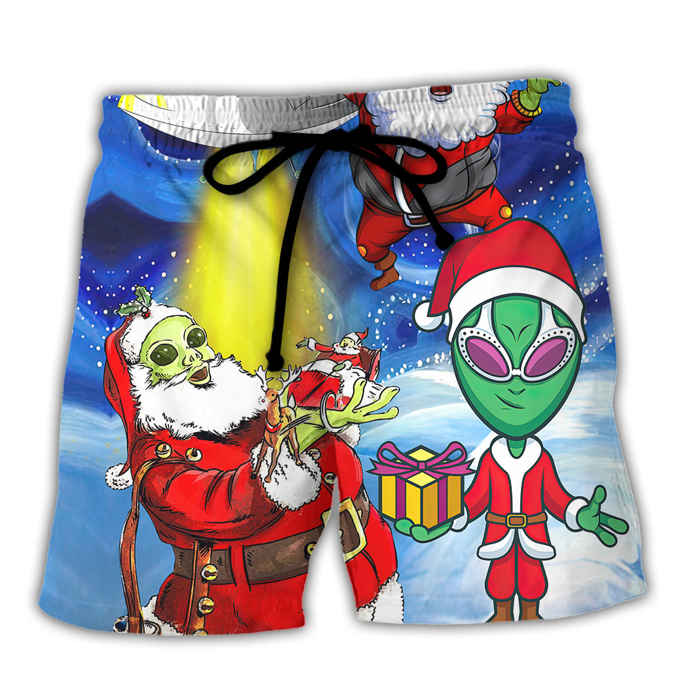Christmas Santa Is An Alien Magic Night Funny - Beach Short Reefox - Owls Matrix LTD