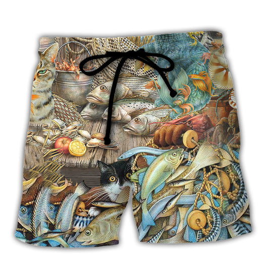 Cat Love Fish Delicious Meal - Beach Short Reefox - Owls Matrix LTD