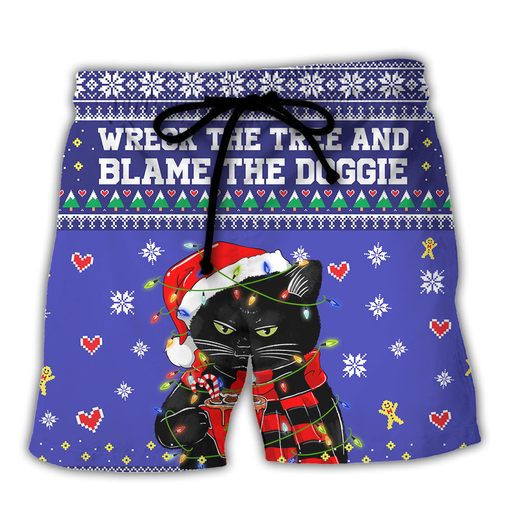 Black Cat Wreck The Tree Christmas - Beach Short Reefox - Owls Matrix LTD