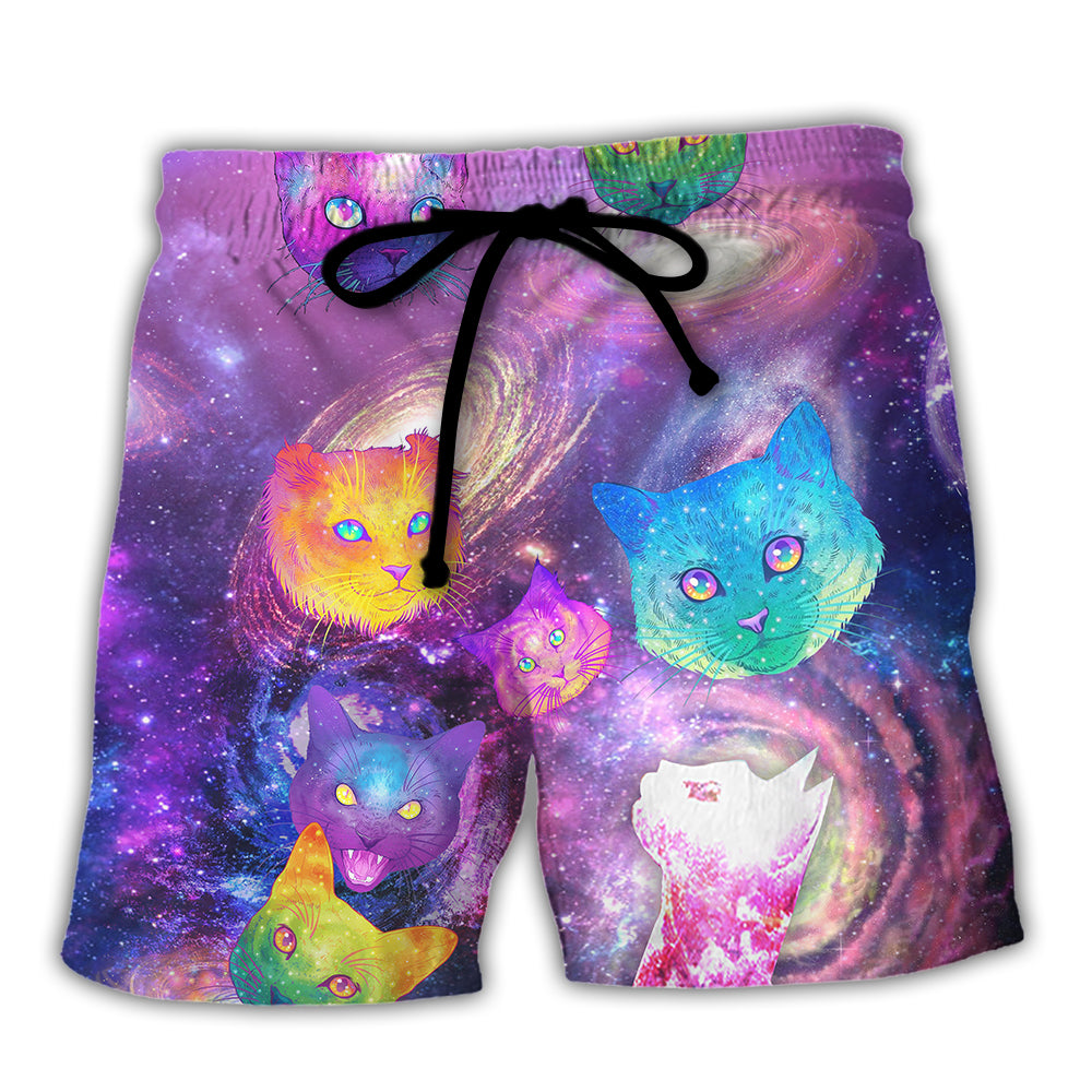 Cat Galaxy Colorfull Style - Beach Short Reefox - Owls Matrix LTD