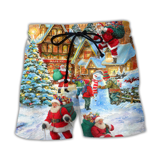 Beach Short / Adults / S Christmas Santa Claus In The Town Xmas Is Coming - Beach Short Reefox - Owls Matrix LTD