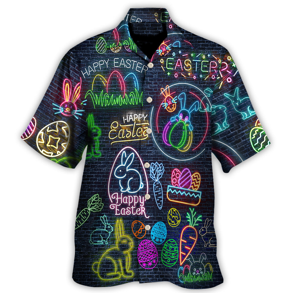 Hawaiian Shirt / Adults / S Easter Is Coming Rabbit Neon Style In Black - Hawaiian Shirt - Reefox