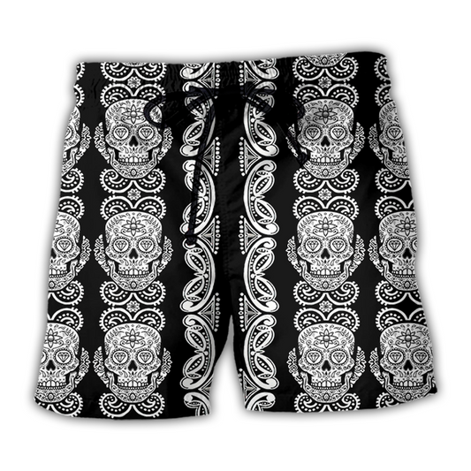 Beach Short / Adults / S Skull Diamond Pattern Black And White - Beach Short Reefox - Owls Matrix LTD