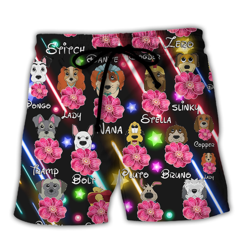 Dog Of DN Funny Dog Flower Neon Style Lovers Dog - Beach Short Hawaiian Print