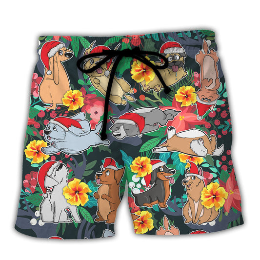Beach Short / Adults / S Christmas Dog Santa Merry Xmas - Beach Short Reefox - Owls Matrix LTD