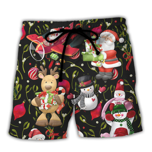 Beach Short / Adults / S Christmas Joyful Santa Snowman Merry Xmas - Beach Short Reefox - Owls Matrix LTD