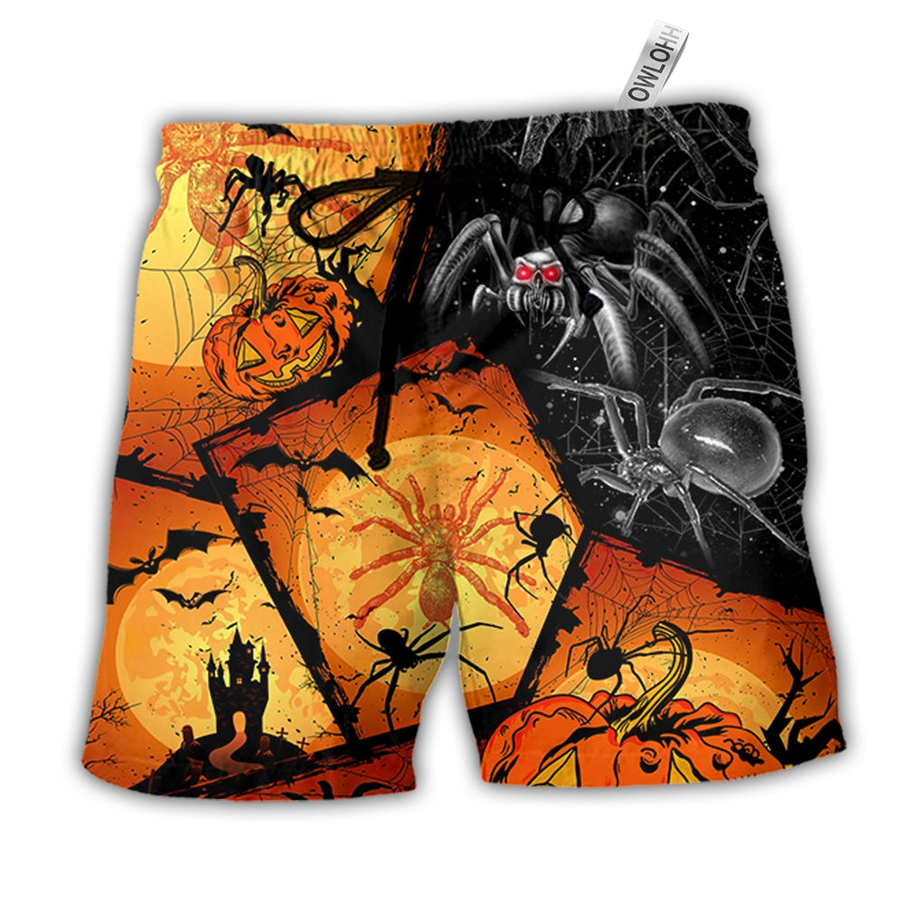 Beach Short / Adults / S Halloween Spider Pumpkin Scary - Beach Short Reefox - Owls Matrix LTD