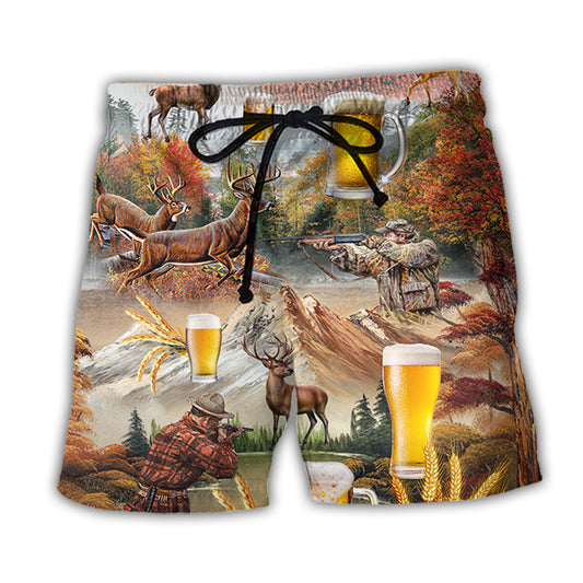 Beach Short / Adults / S Beer And Hunting Deer Autumn Moutain - Beach Short Reefox - Owls Matrix LTD