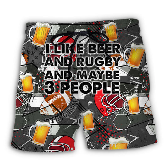 Beach Short / Adults / S Beer I Like Beer And Rugby And Maybe 3 People - Beach Short Reefox - Owls Matrix LTD