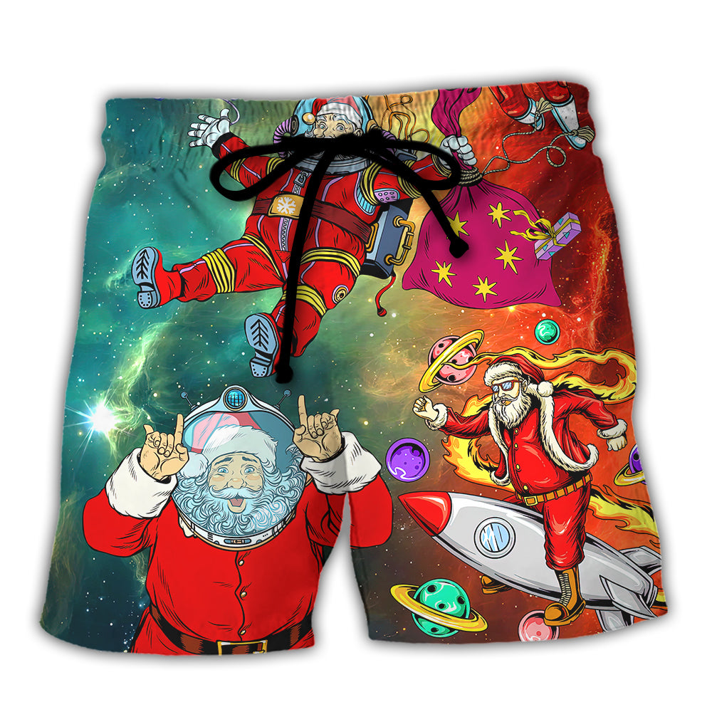 Christmas Santa Claus Astronaut Story In The Galaxy - Beach Short Reefox - Owls Matrix LTD