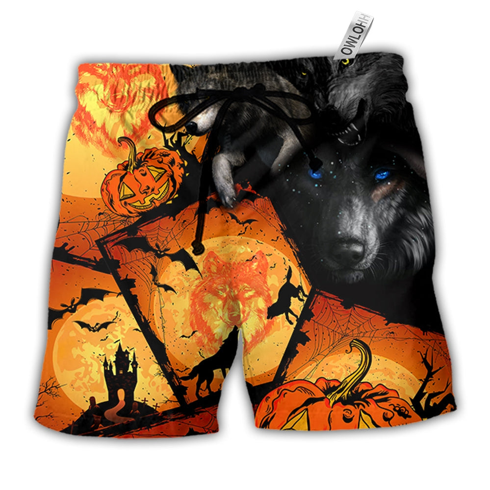 Beach Short / Adults / S Halloween Wolf Pumpkin Scary - Beach Short Reefox - Owls Matrix LTD