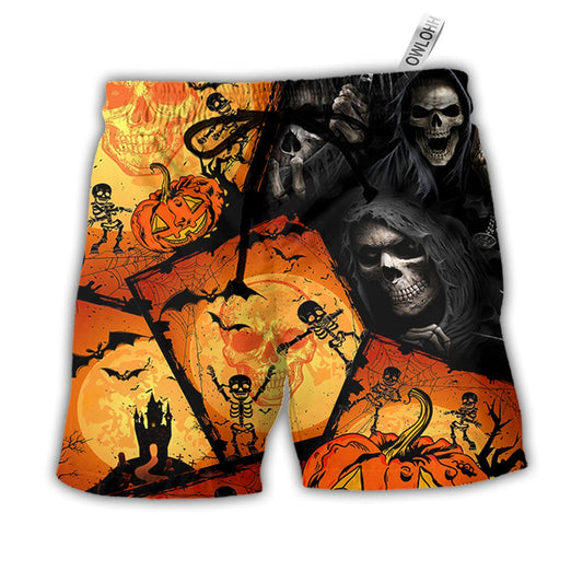 Beach Short / Adults / S Halloween Skull Pumpkin Scary - Beach Short Reefox - Owls Matrix LTD